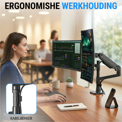 LEVANTU® Mars - Monitor arm voor 2 schermen boven elkaar - Heavy duty Monitor beugel voor 13 t/m 49 inch - Gasveer - Verstelbaar - Zwart