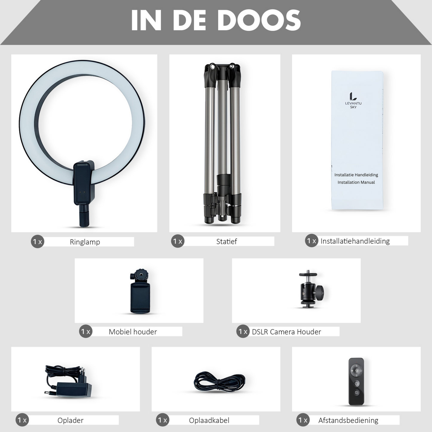 LEVANTU SKY Ringlamp met statief - Studiolamp