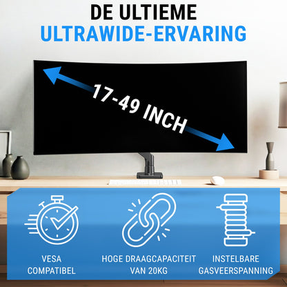 LEVANTU® Heavy Duty Monitor Arm voor - Monitorbeugel met Gasveer - Ultrawide monitor arm - Monitor beugel tot 49 inch -20 kg- Monitor standaard - Zwart Mat