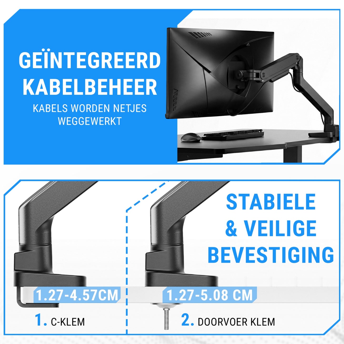 LEVANTU® Heavy Duty Monitor Arm voor - Monitorbeugel met Gasveer - Ultrawide monitor arm - Monitor beugel tot 49 inch -20 kg- Monitor standaard - Zwart Mat