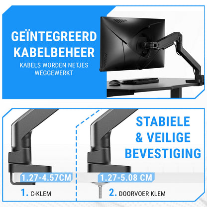 LEVANTU® Heavy Duty Monitor Arm voor - Monitorbeugel met Gasveer - Ultrawide monitor arm - Monitor beugel tot 49 inch -20 kg- Monitor standaard - Zwart Mat