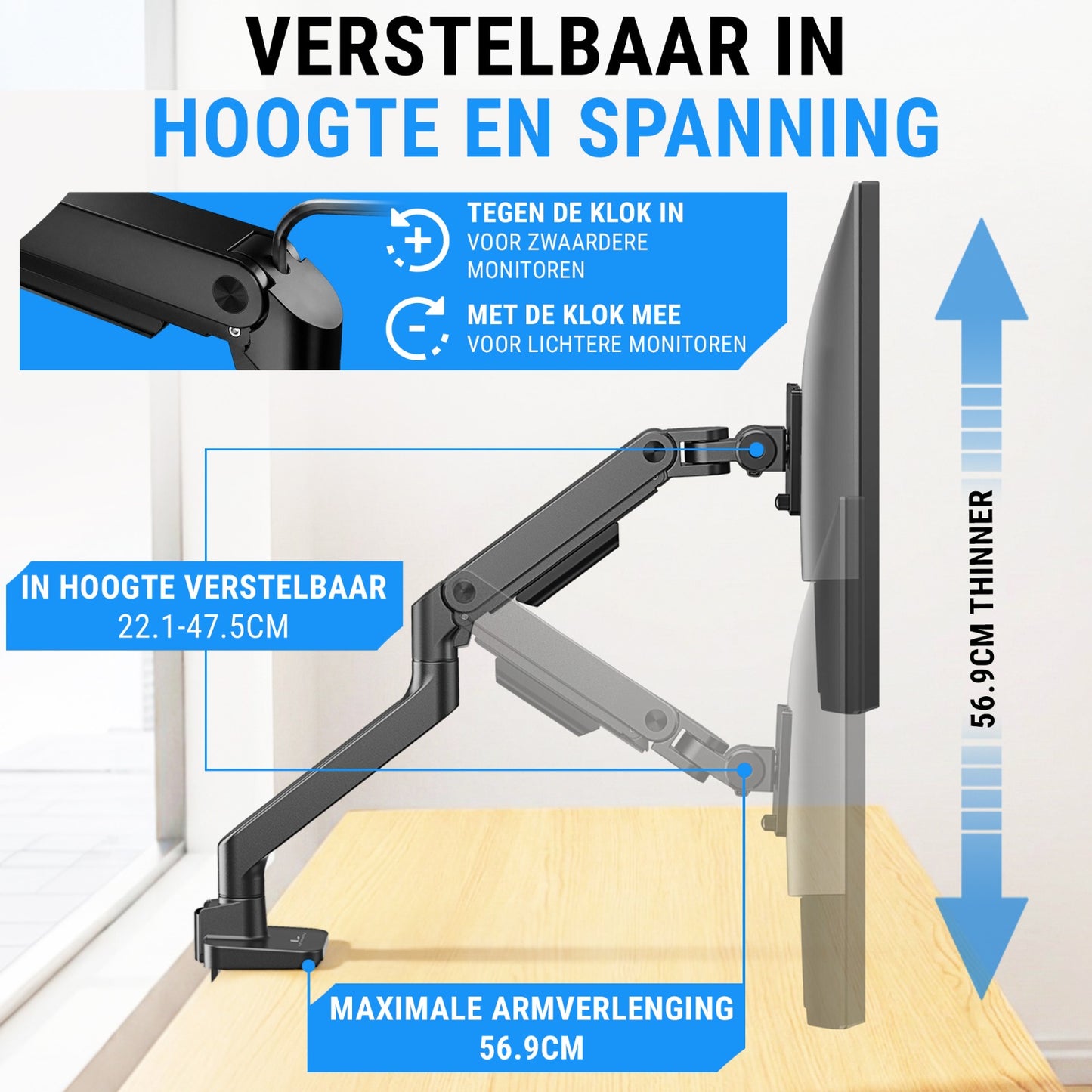 LEVANTU® Heavy Duty Monitor Arm voor - Monitorbeugel met Gasveer - Ultrawide monitor arm - Monitor beugel tot 49 inch -20 kg- Monitor standaard - Zwart Mat