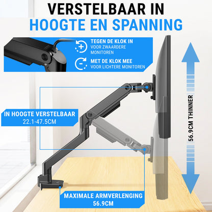 LEVANTU® Heavy Duty Monitor Arm voor - Monitorbeugel met Gasveer - Ultrawide monitor arm - Monitor beugel tot 49 inch -20 kg- Monitor standaard - Zwart Mat