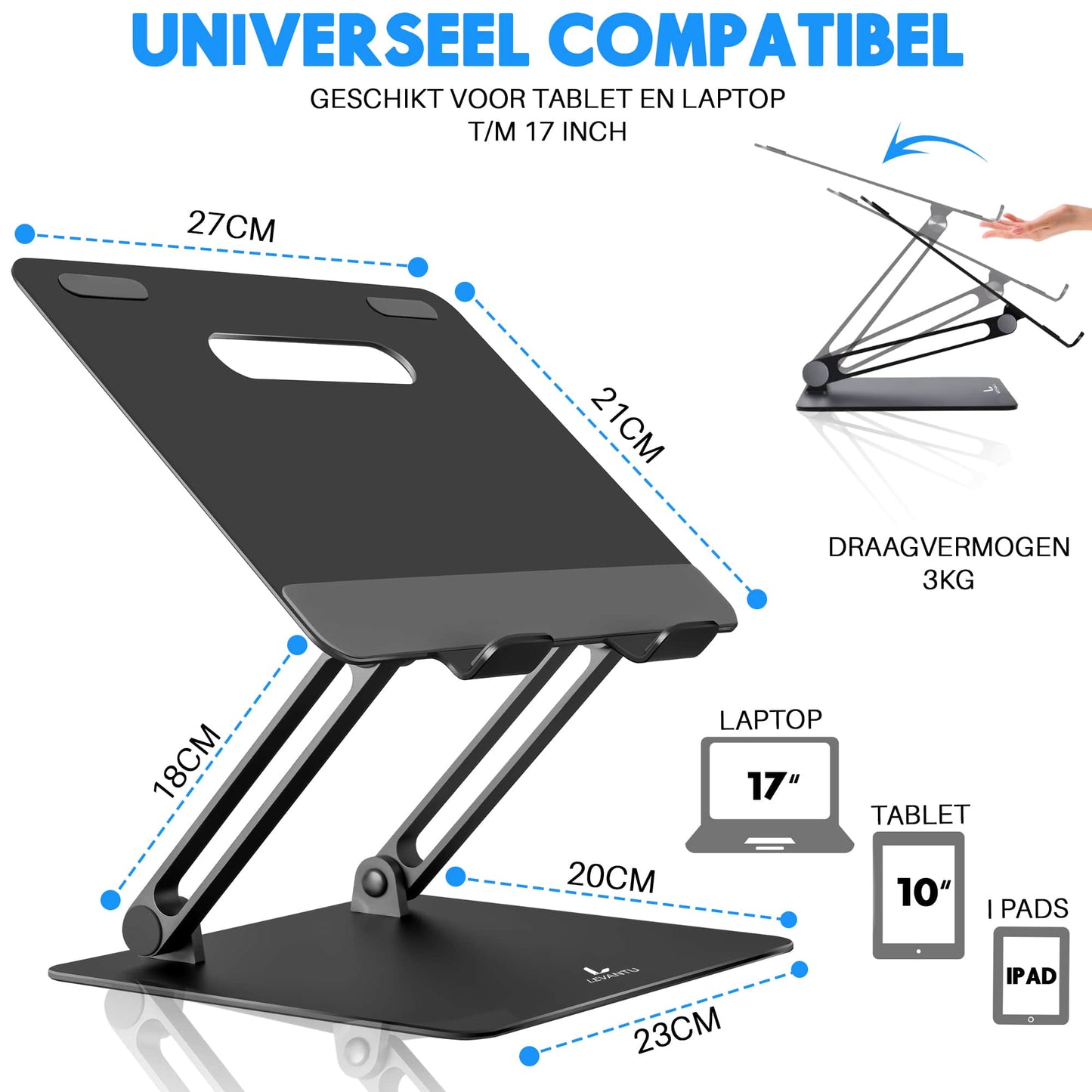 LEVANTU MIA- Laptop Standaard - Laptopverhoger- Zwart