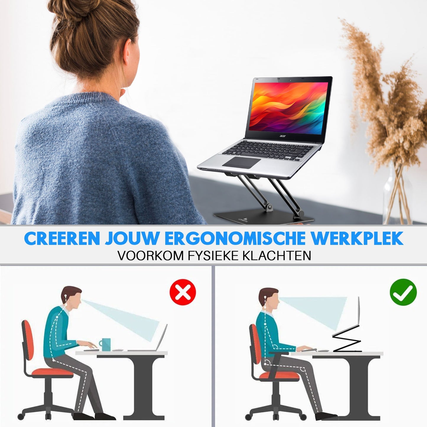 LEVANTU MIA- Laptop Standaard - Laptopverhoger- Zwart