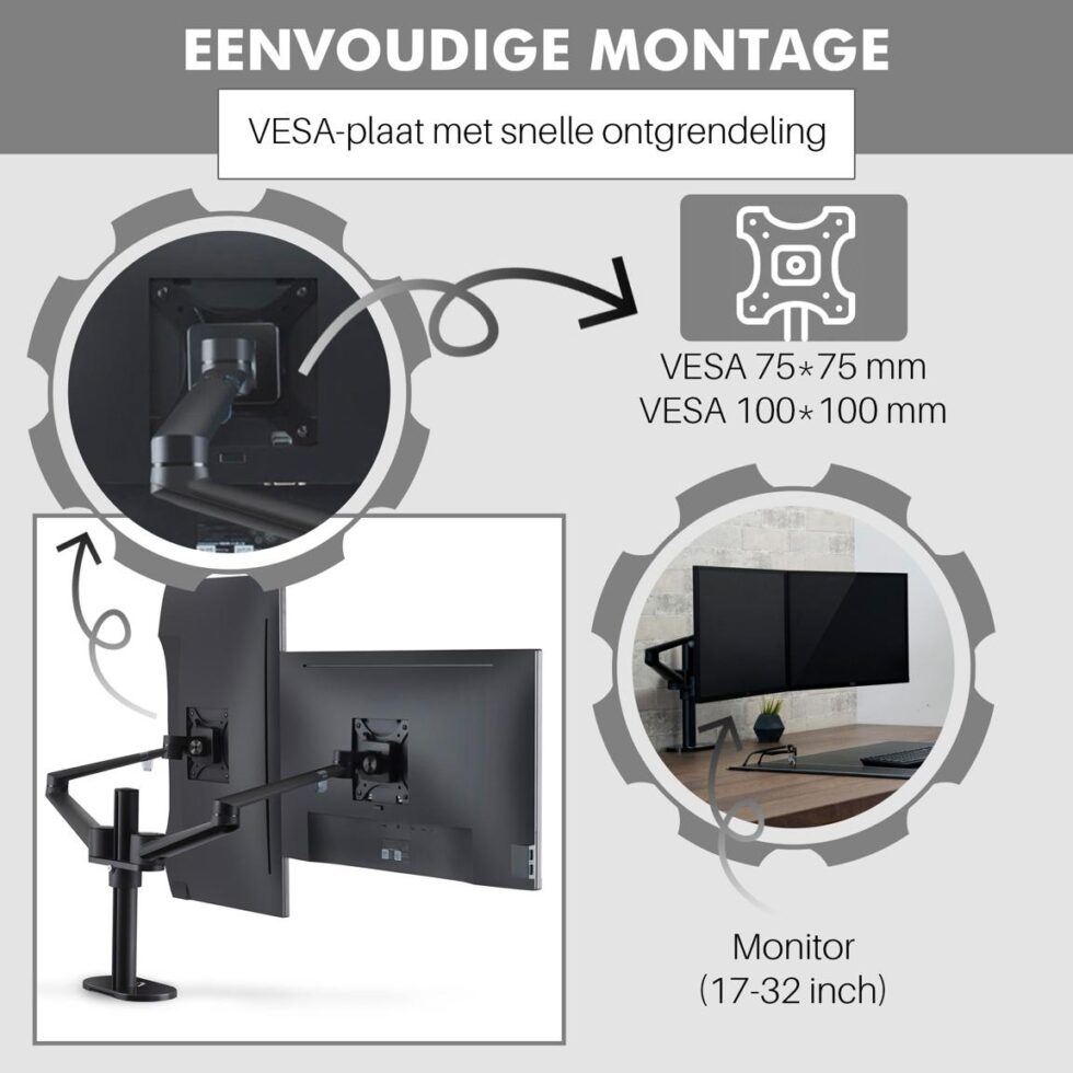 Levantu Saturn - Monitor arm voor 2 monitoren - Monitorbeugel