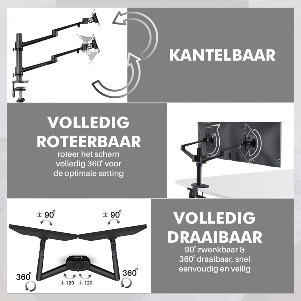 Levantu Saturn - Monitor arm voor 2 monitoren - Monitorbeugel