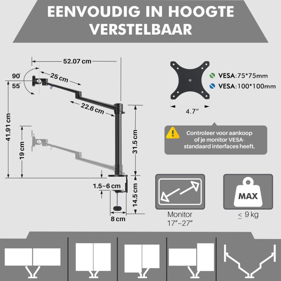 Levantu Saturn - Monitor arm voor 2 monitoren - Monitorbeugel