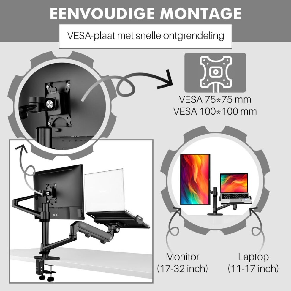 Levantu Star PRO - Monitor arm voor 2 beeldschermen met gasveer