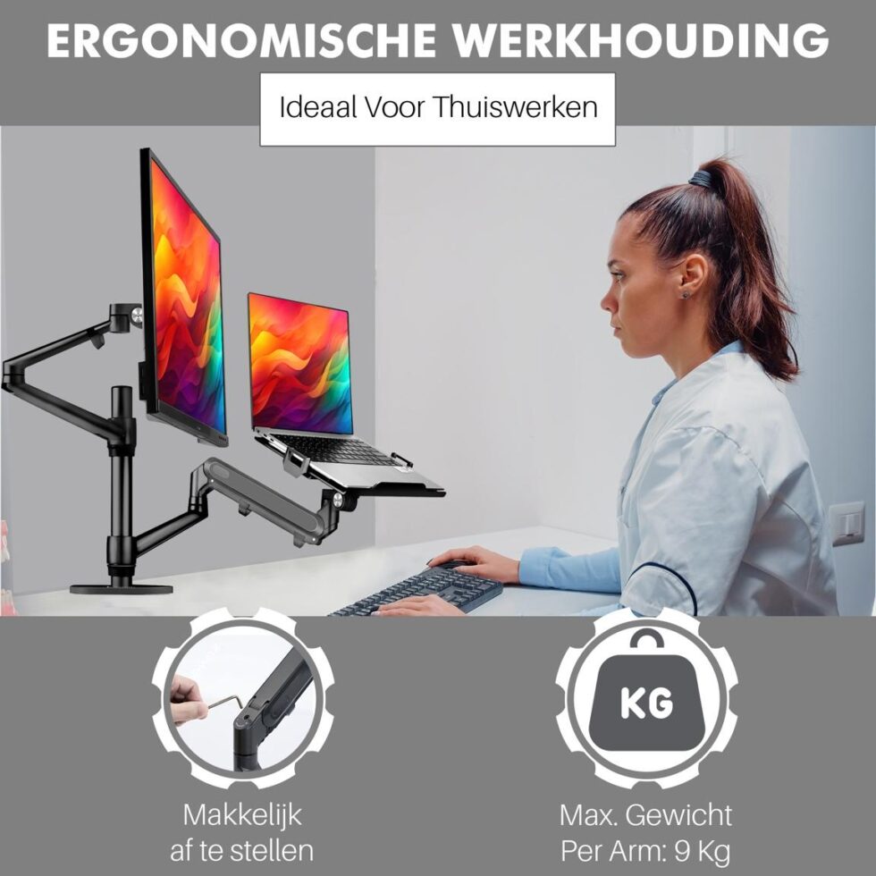 Levantu Star PRO - Monitor arm voor 2 beeldschermen met gasveer