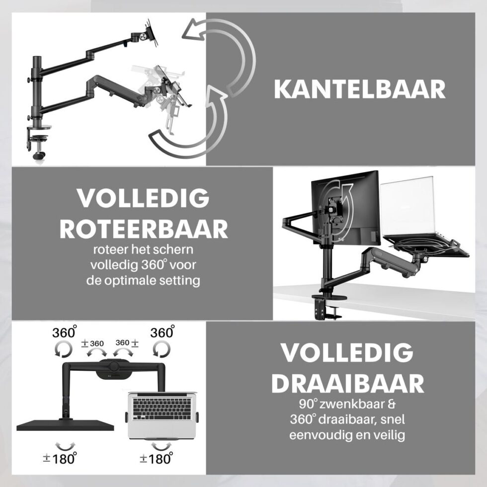 Levantu Star PRO - Monitor arm voor 2 beeldschermen met gasveer