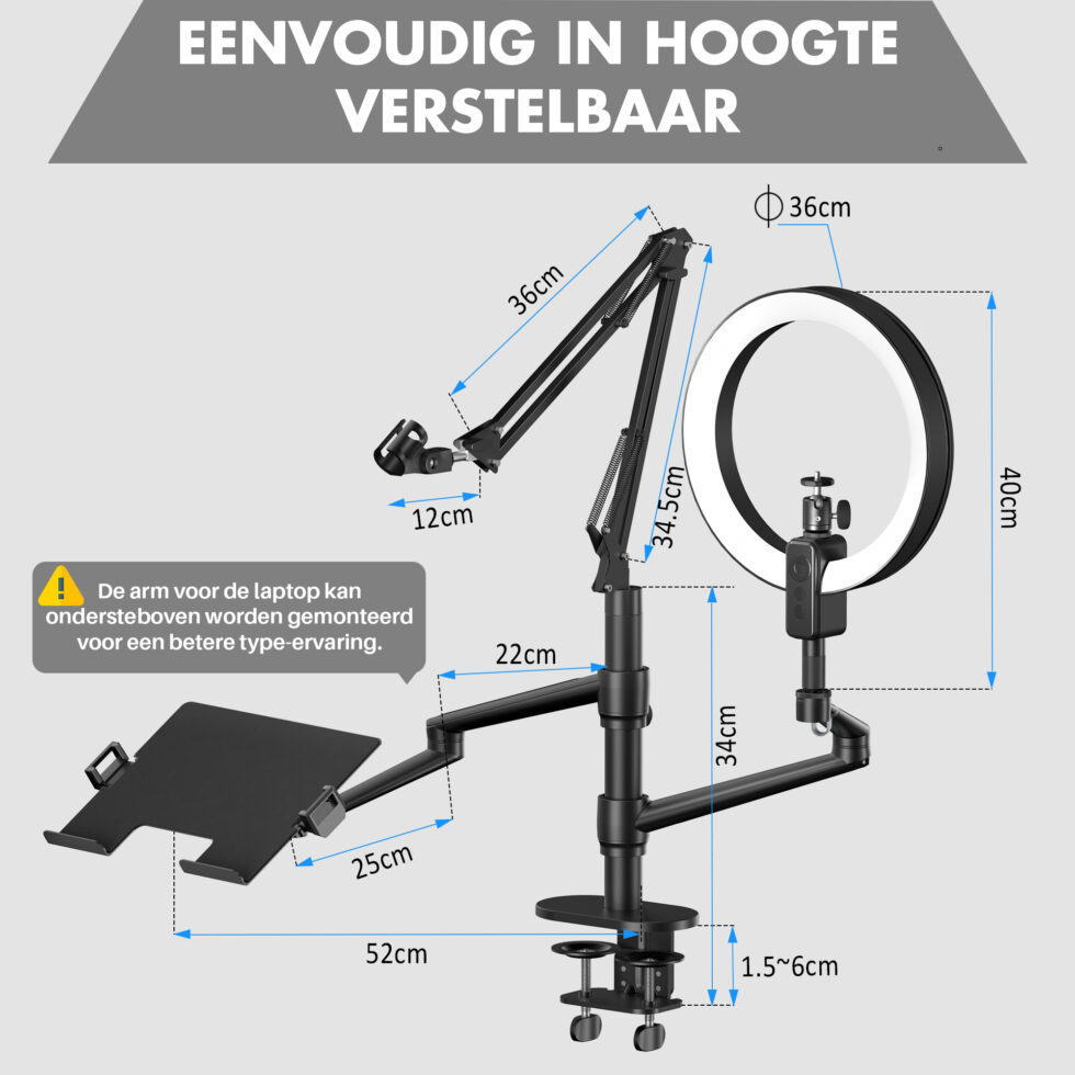 Levantu Nova - 5 in 1 monitor arm laptop arm met ringlamp