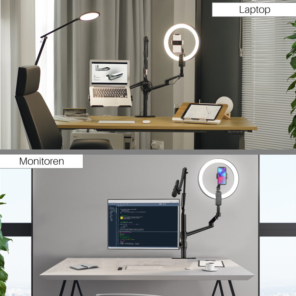 Levantu Nova - 5 in 1 monitor arm laptop arm met ringlamp