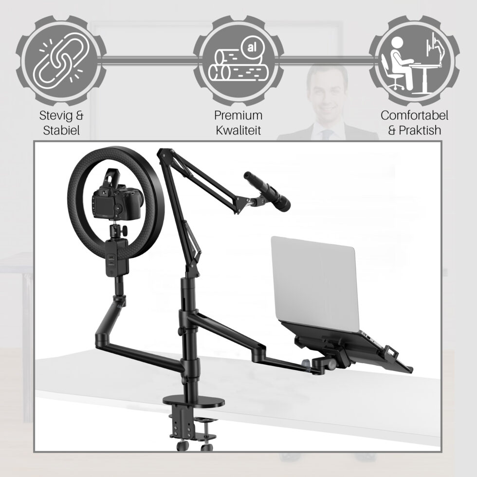 Levantu Nova - 5 in 1 monitor arm laptop arm met ringlamp