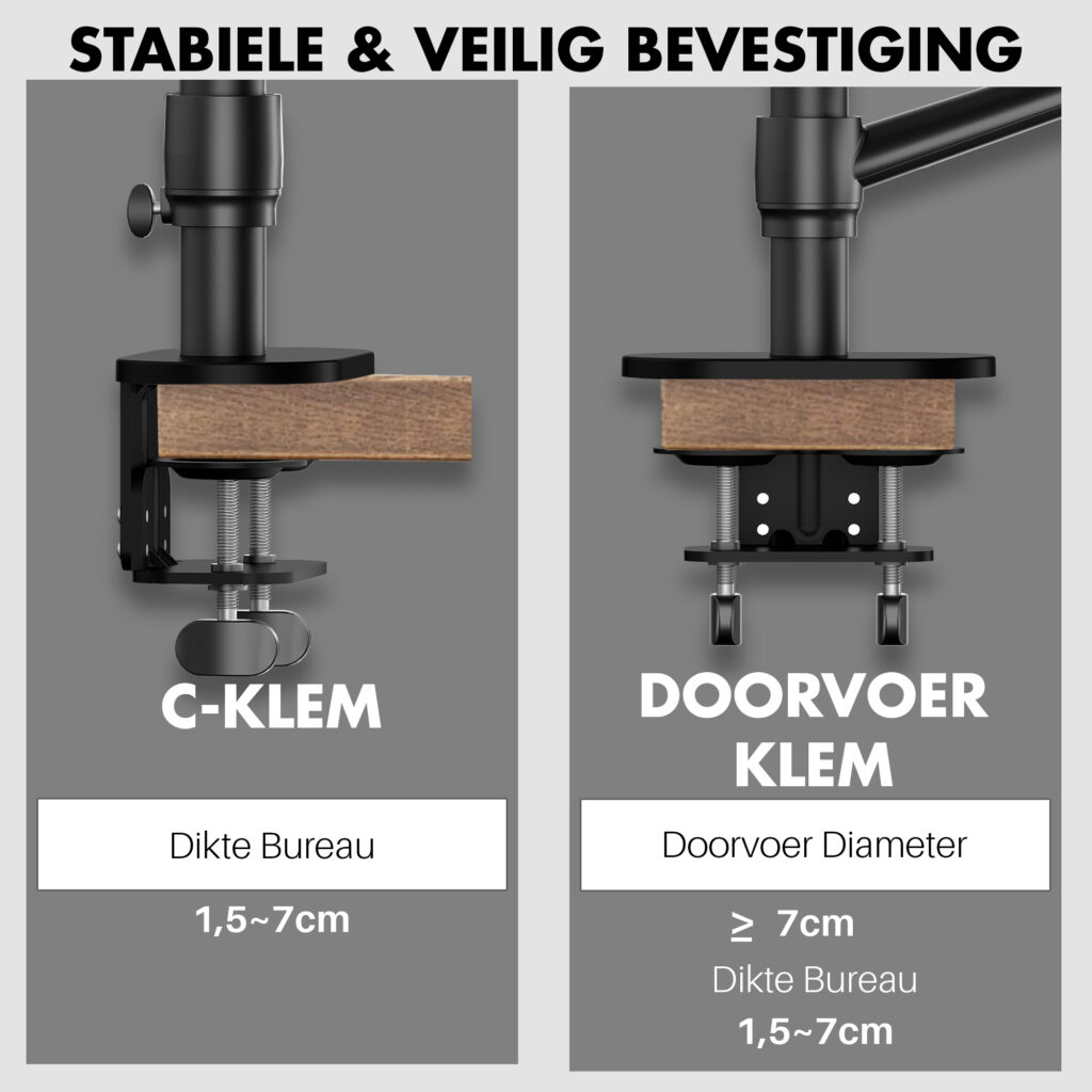 Levantu Nebula - Monitor arm voor 1 beeldscherm met licht