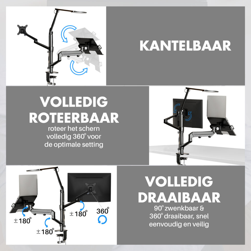 Levantu Nebula - Monitor arm voor 1 beeldscherm met licht